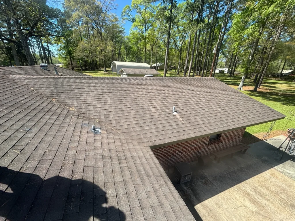 Drone view of a roof replacement in progress in Eunice, LA