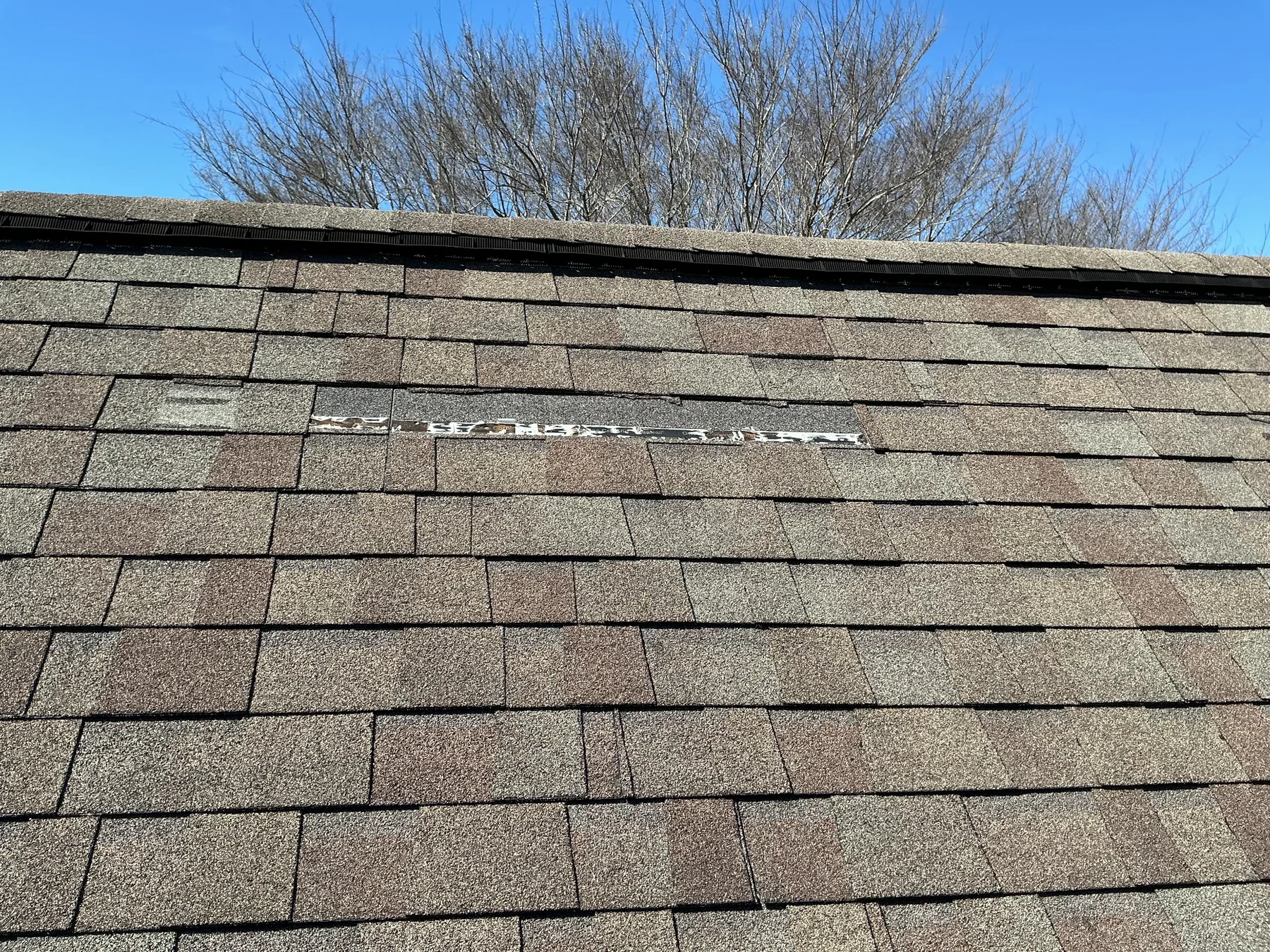 Wind damaged shingle roof repair in South Louisiana